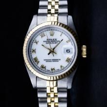 Rolex Ladies Two Tone White Roman Datejust Wristwatch