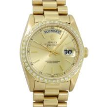 Rolex Men's 18K Yellow Gold Champagne Diamond Day Date President Wristwatch