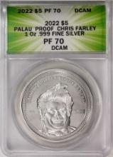 2022 $5 Palau Proof Chris Farley Silver Coin ANACS PF70DCAM