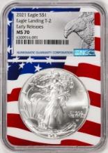 2021 Type 2 $1 American Silver Eagle Coin NGC MS70 Early Releases Flag Core