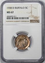 1938-D Buffalo Nickel Coin NGC MS67 Amazing Toning