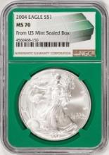 2004 $1 American Silver Eagle Coin NGC MS70 From US Mint Sealed Box Green Core