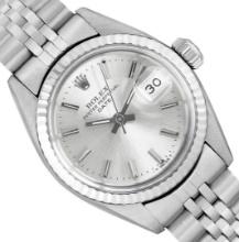 Rolex Ladies Stainless Steel Silver Index Date Wristwatch With Rolex Box