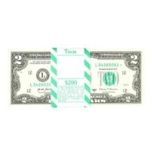 Pack of (100) Consecutive 2017A $2 Federal Reserve STAR Notes San Francisco