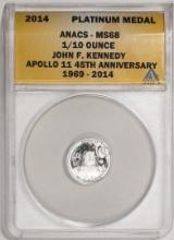 2014 Proof 1/10 oz Platinum JFK Apollo 11 Anniversary Medal ANACS MS68