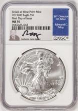 2019(W) $1 American Silver Eagle Coin NGC MS70 FDOI Moy Signature West Point Mint