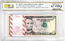 Pack 2017A $5 Federal Reserve STAR Notes Atlanta Fr.1998-F* PCGS Superb Gem UNC 67PPQ