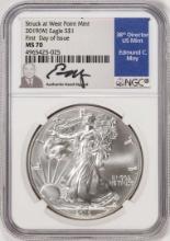 2019(W) $1 American Silver Eagle Coin NGC MS70 FDOI Moy Signature West Point Mint