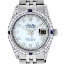 Rolex Mens Stainless Steel Sapphire and Diamond Datejust Wristwatch