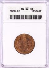 1870 Shield Two Cent Piece Coin ANACS MS63RB