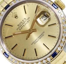 Rolex Mens Two Tone Sapphire and Diamond Datejust Wristwatch With Rolex Box