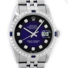 Rolex Mens Stainless Steel Blue Vignette Sapphire and Diamond Datejust Wristwatch