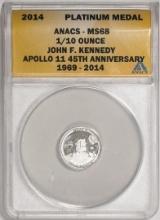 2014 Proof 1/10 oz Platinum JFK Apollo 11 Anniversary Medal ANACS MS68