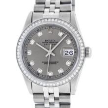 Rolex Mens Stainless Steel Slate Grey Diamond Datejust Wristwatch