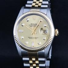 Rolex Mens Two Tone Champagne Diamond Datejust Wristwatch