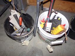 (2) 5 Gallon Buckets of Tools.  Line Chalk, Hammers, Squares, Prybars, ETC.