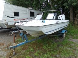 Rinker Built Open Bow Fiberglass Boat, Console Controls, Chrysler 105 Outbo