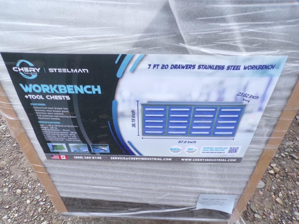 New Blue Cherry Steelman 7' - 20 Drawer Work Bench/Tool Box