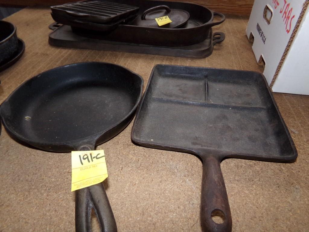 Wagners 8'' Frying Pan and Wagner Ware Bacon and Egg Breakfast Skillet. Nic