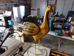 Yellow Tin Peacock Statue, 30'' Tall, Freestanding