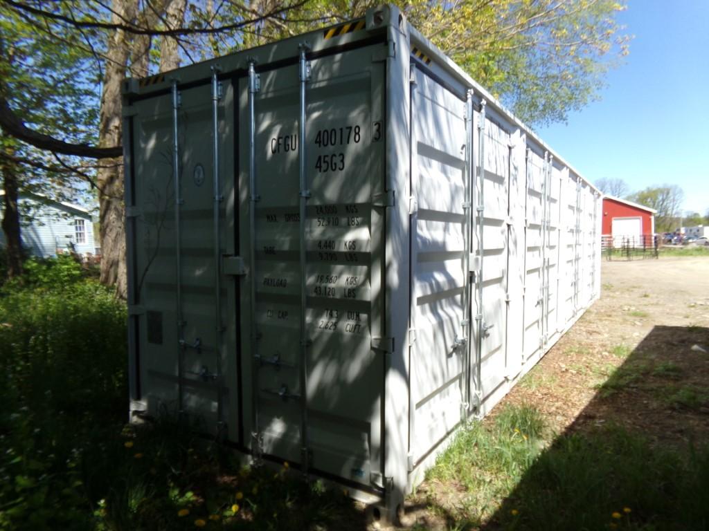 New 40' Off White Storage Container with (4) Side Access Doors, Barn Door o