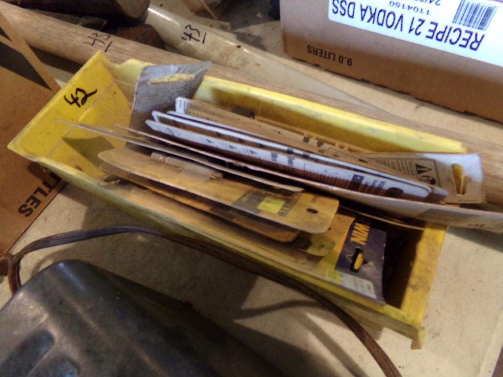 Yellow Bin w/Lg Qty of Jigsaw Blades  (42)