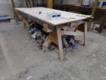 Finishing Table Made Up Of (2) Heavy Duty Saw Horses And (5) Concrete Skree
