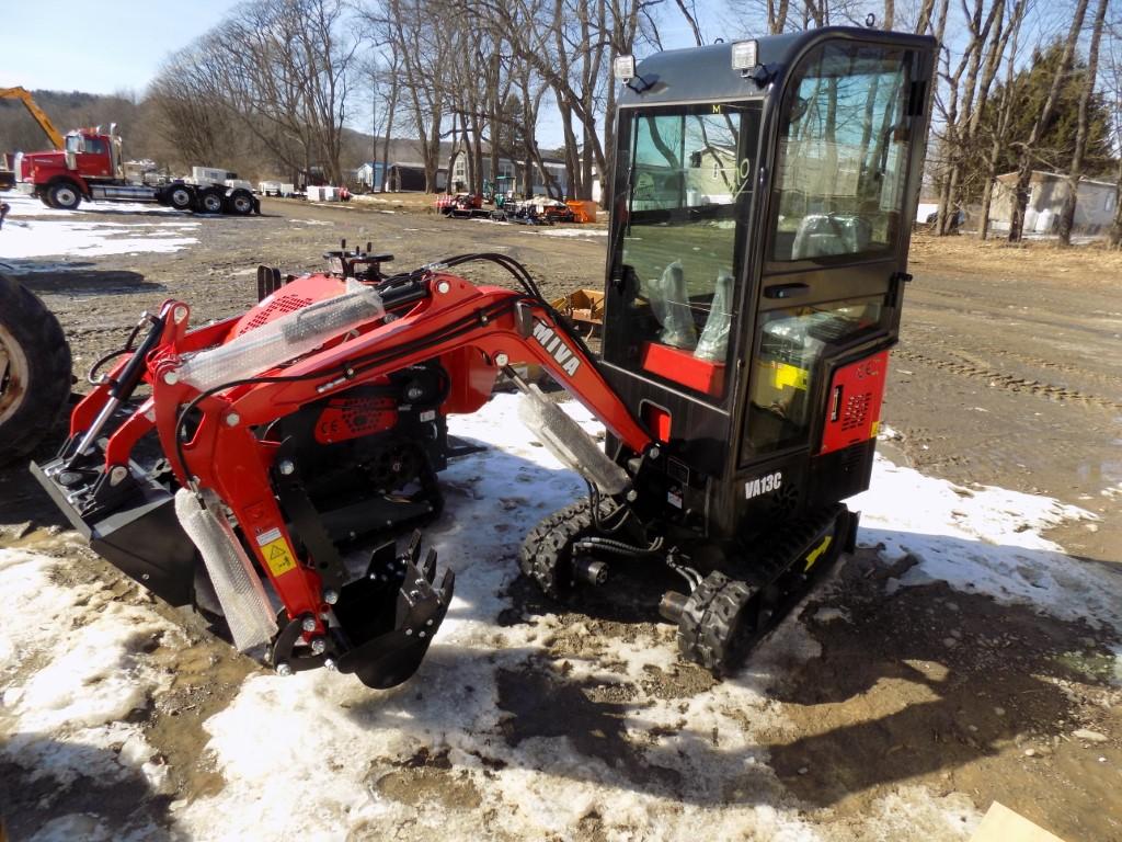 New Miva VA13C Mini Excavator w/Cab, Gas Engine, Grader Blade, 16'' Bucket,