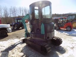 Kobelco SK30 Midi Excavator w/Cab, Teal & Gray, Steel Tracks w/Rubber Pads,