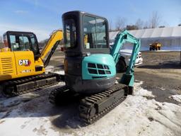 Kobelco SK30 Midi Excavator w/Cab, Teal & Gray, Steel Tracks w/Rubber Pads,