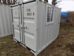 New 9' Storage/Shipping Container with Barred Window and Walk Thru Door on