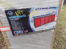 New Chery Workbench/Tool Chest, Red, 10', 15 Drawers