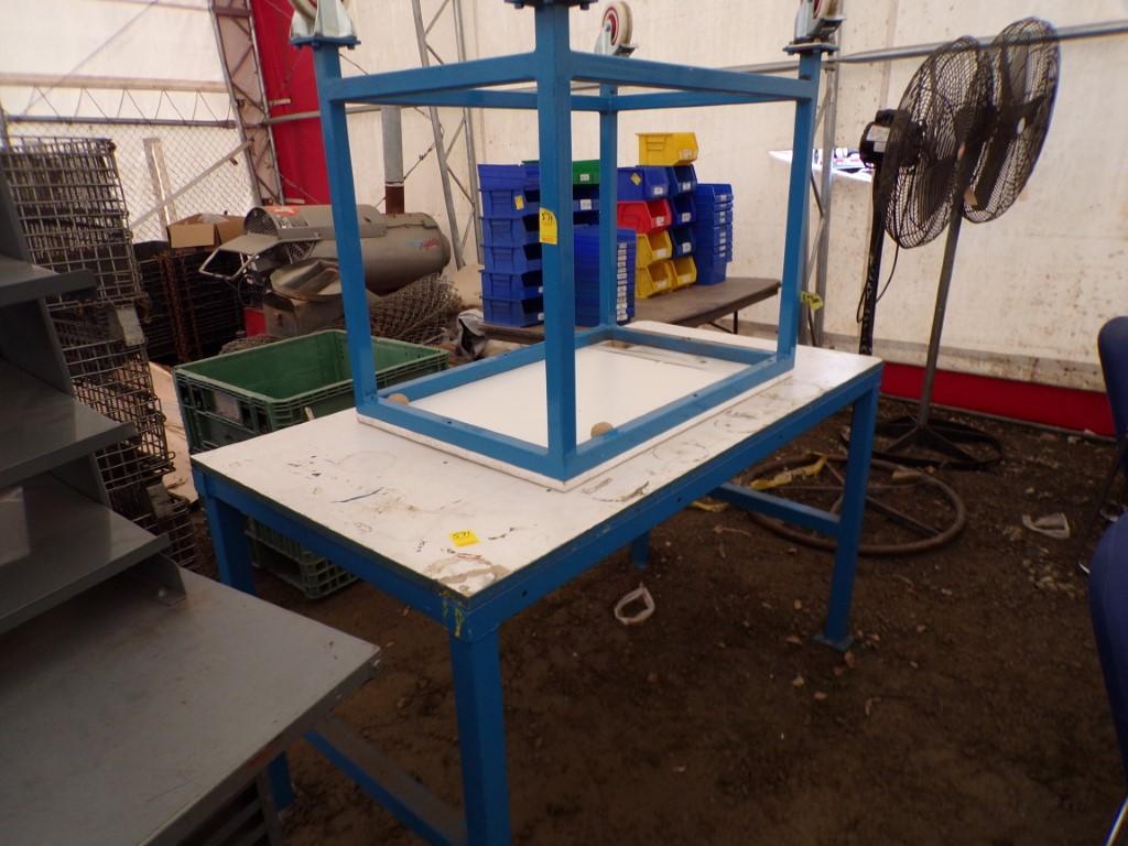 (2) Wood/Metal Work Tables/Benches (1) 61''x32'' (1) 36''x24'' On Casters