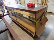 97'' Wood Framed Glass Showcase, 1 Shelf Glass Cracked In Front