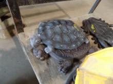 (2) Brown and (1) Black Cast Iron Turtle Decorations