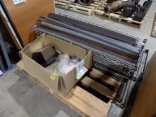 Pallet of Shelving Parts and a Box of Condiment Bottles