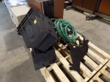 (4) Poly Support Stands, Group of Garden Hose with Hangers and a Dog Cut Ou