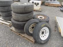 (8) Assort. Mounted Tires - (2) are Mismatched Trailer Wheels, Rest are all