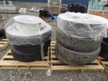 (2) Pallets of Heavy Truck Tires, Unmounted, (7) Tires, (1) Loose Steel Rim