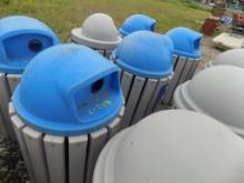 (3)  Decorative Garbage Can Covers, Gray with Blue Tops