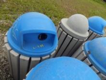 (3)  Decorative Garbage Can Covers, (2) Blue, (1) Gray
