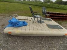 Square Plastic Floating Dock with Ladder, Umbrella Stand, (2) Lawn Chairs a