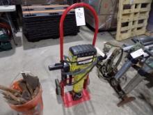 Bosch Electric Jackhammer on Red 2 Wheeled Cart with 3 Bits from Rental Fle