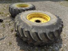 Pair of Mounted 24.5 R32 Equipment Tires on John Deere Combine Wheells