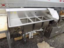 3-Bay Stainless Steel Sink, 58'' Long, 20'' Wide w/ Drainboard On Each End