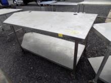 Stainless Steel Work Table, Angles Cut On End, 85'' Long 36'' Wide, Shelf U