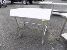 Stainless Steel Work Table, Angles Cut On End, 62'' Long 36'' Wide, On Cast