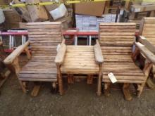 Amish Style Knotty Pine Look Double Glider Chair w/Center Table
