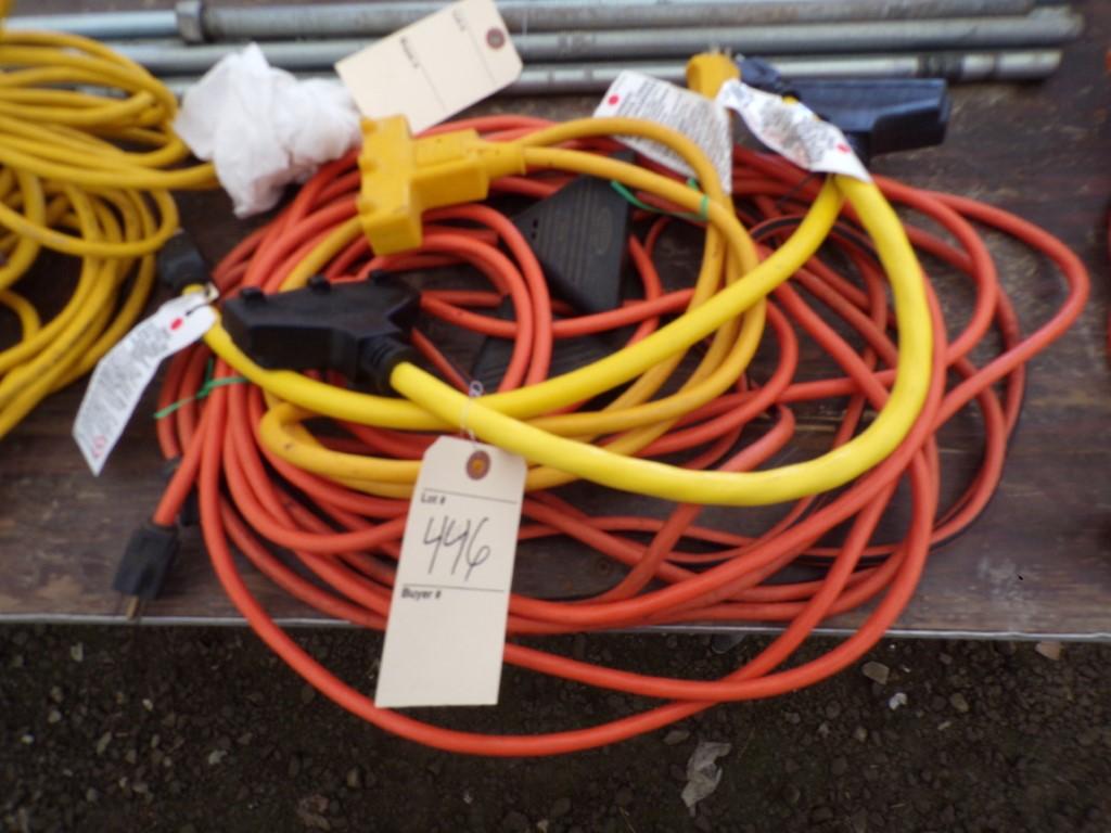 Group of Single Plug to Three Outlet Extension Cords and Pigtail Adapter Co