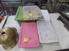 (4) Bins Full Of Electrical Items And An Organizer Full Of Wire Nuts